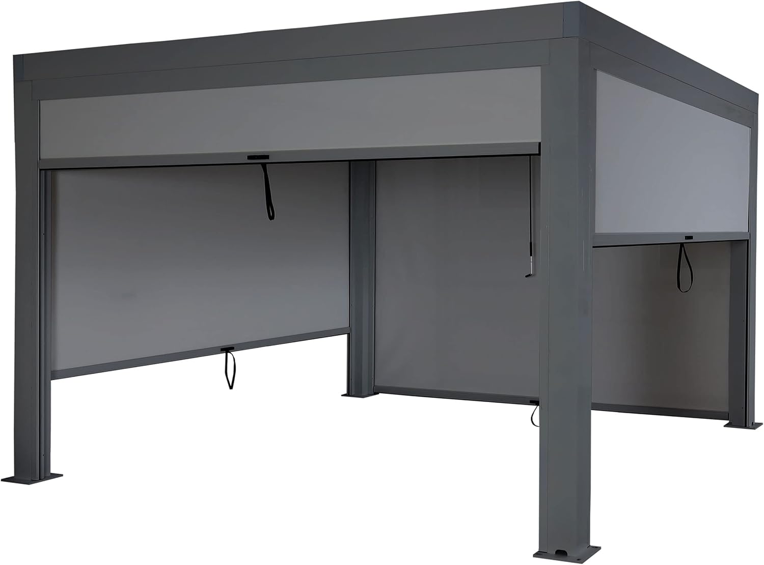 Pergola HWC-L46 mit Seitenwand, Gartenpavillon Lamellen-Pavillon Rollo, 11cm-Alu-Gestell, sturmfest 3x4m - anthrazit