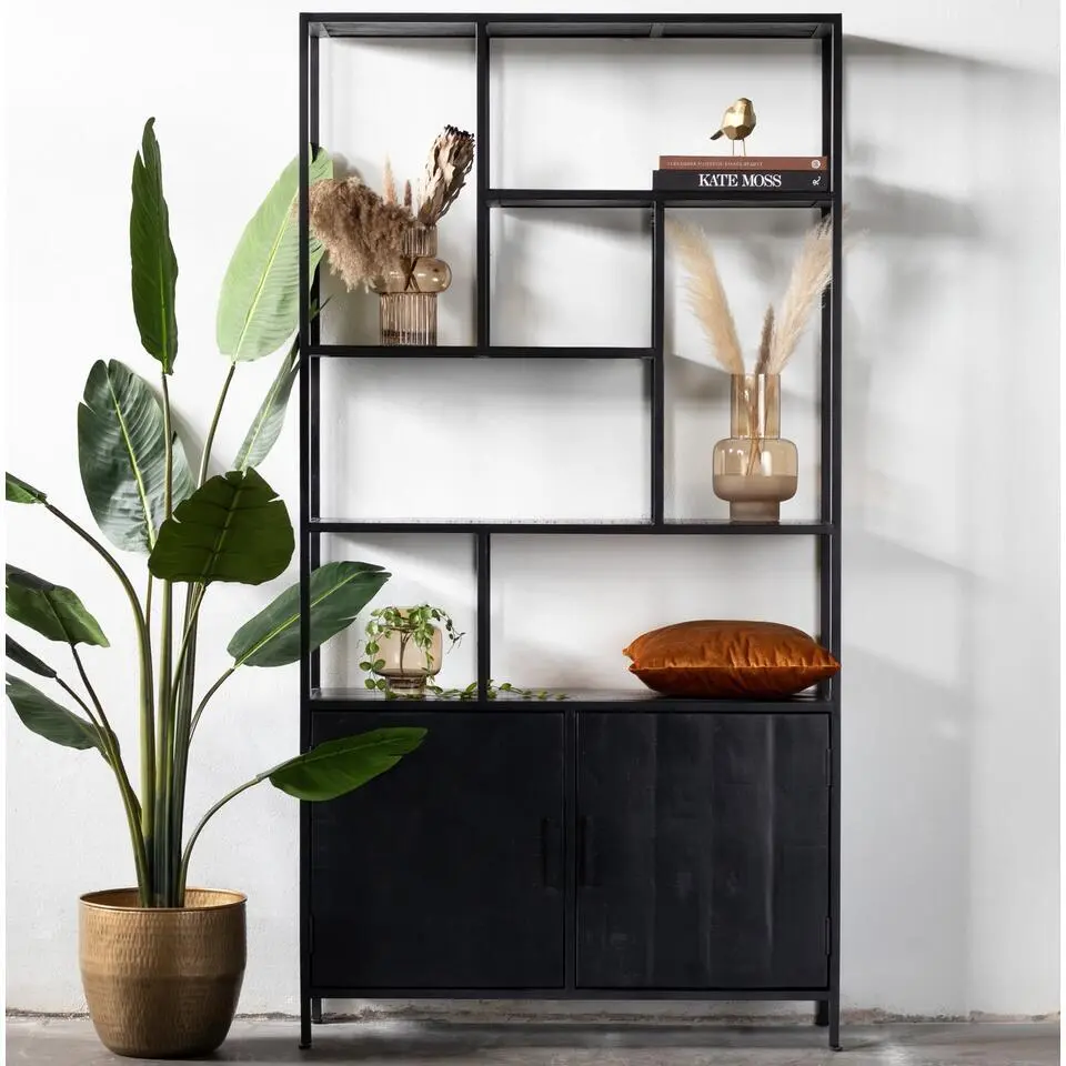 Vakkenkast Zwart Mangohout - 110x210cm - Kast Brooke XL