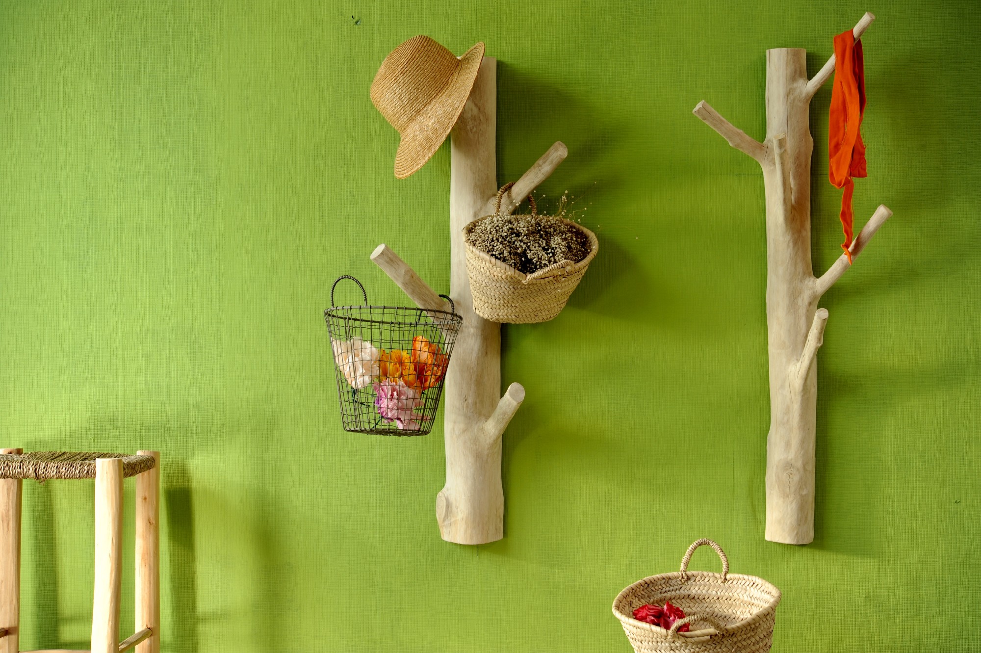 Garderobenbaum zur Wandmontage, natur, T 25 cm, B 25 cm, H 90-110 cm von fischer's lagerhaus