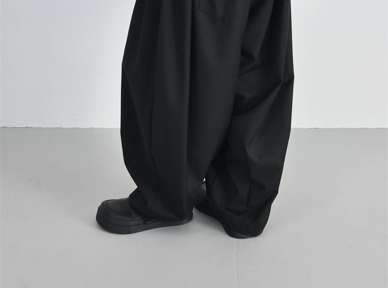 SIMPLE BLACK - Hoge taille effen wijde broek