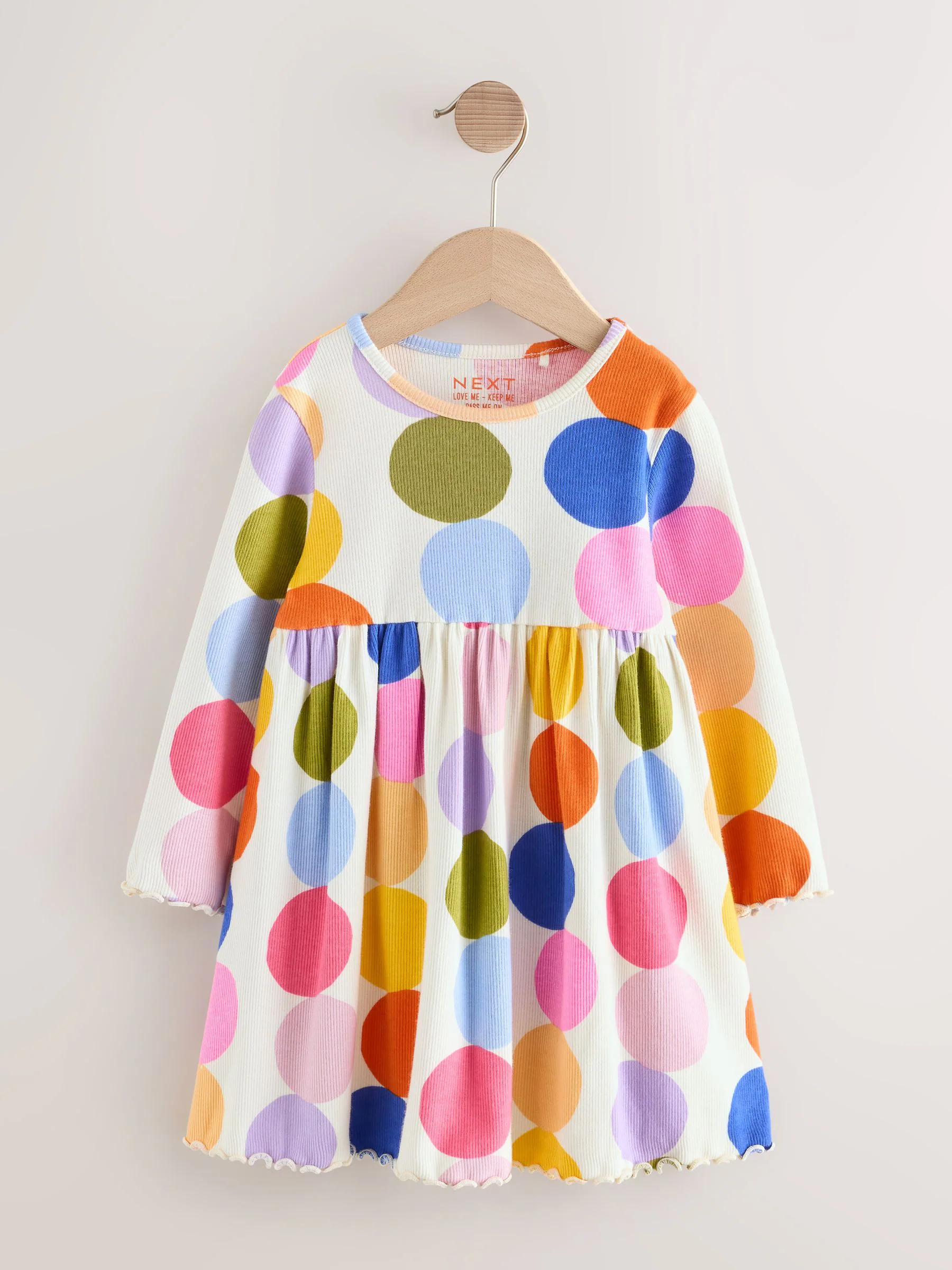 Regenboogstippen - Geribbelde jurk met lange mouwen (3mnd-7jr)