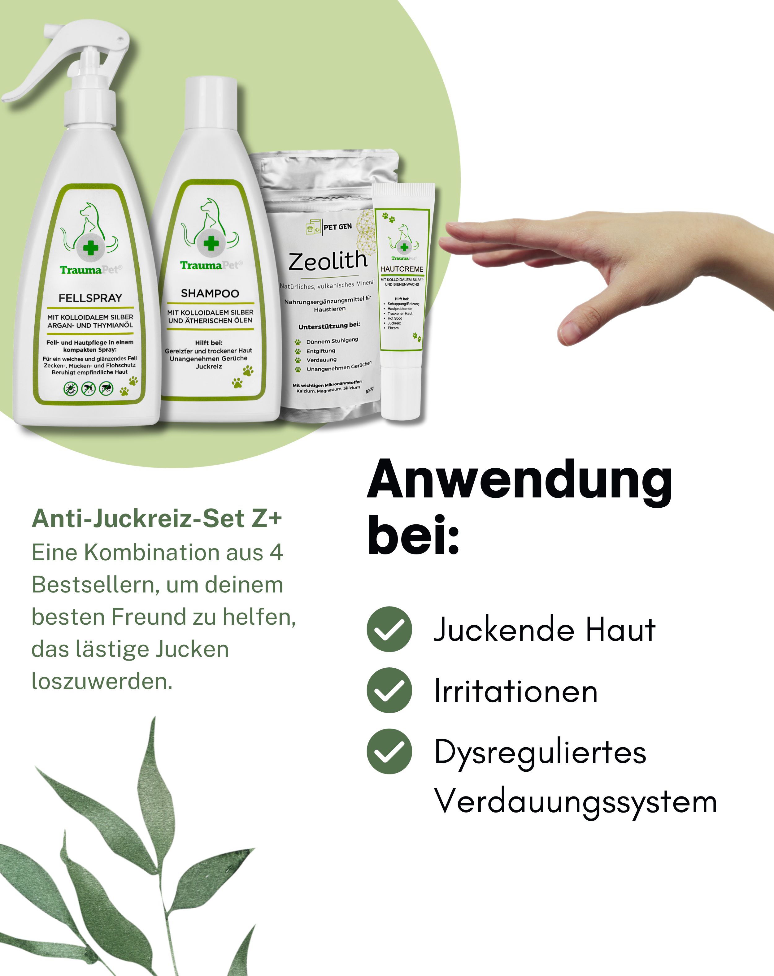 TraumaPet Anti-Juckreiz-Set Z mit kolloidalem Silber für Haut und Fellpflege bei Hunden und Katzen