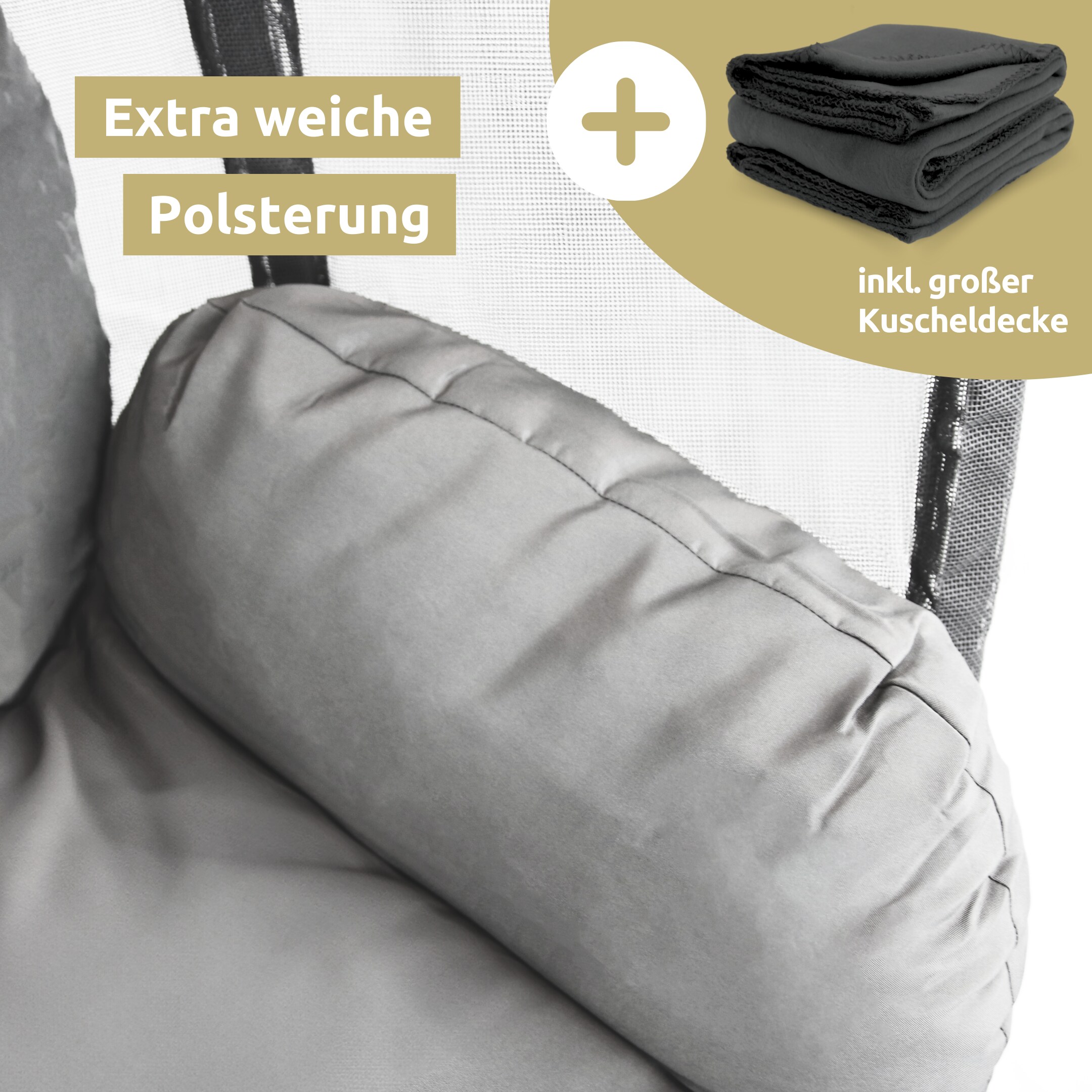 deluxe4home® Hängesessel mit Gestell I Indoor & Outdoor inkl. Kuscheldecke | Hellgrau