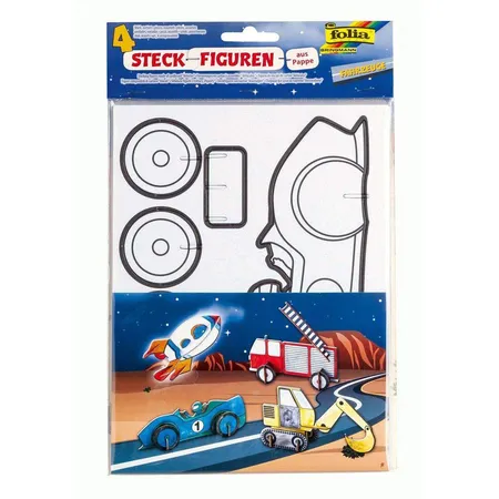 Folia Steckfiguren aus Pappe, Fahrzeuge, 4 Stück