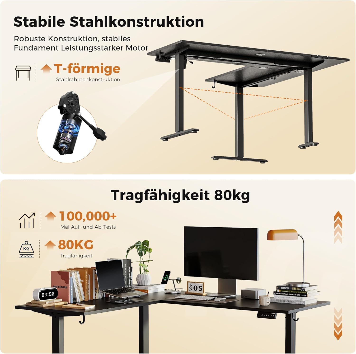 Agilestic L-förmig Höhenverstellbarer Schreibtisch, 160 x 140 cm Schreibtisch Höhenverstellbar Elektrisch, Eckschreibtisch Ergonomischer Steh-Sitz Tisch Computertisch, Schwarz