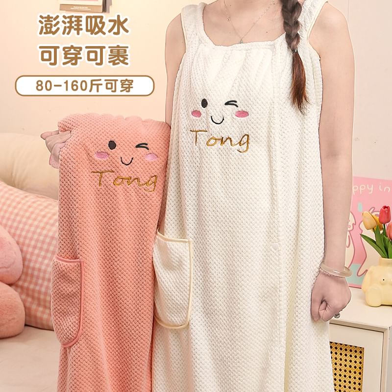 Momoi - Cartoon geborduurde koraal fleece wikkel badhanddoek / haarhanddoek / set