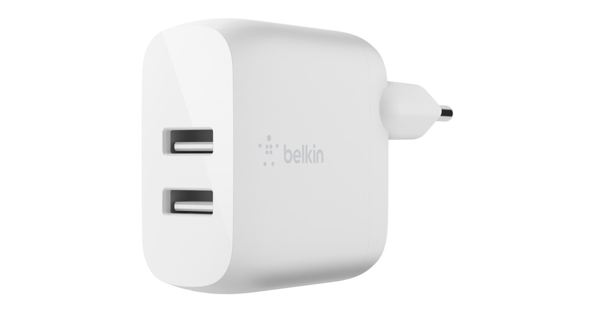 BelkinBOOSTCHARGE 2-poorts USB-A wandlader + Lightning/USB-A kabel  (Wit)