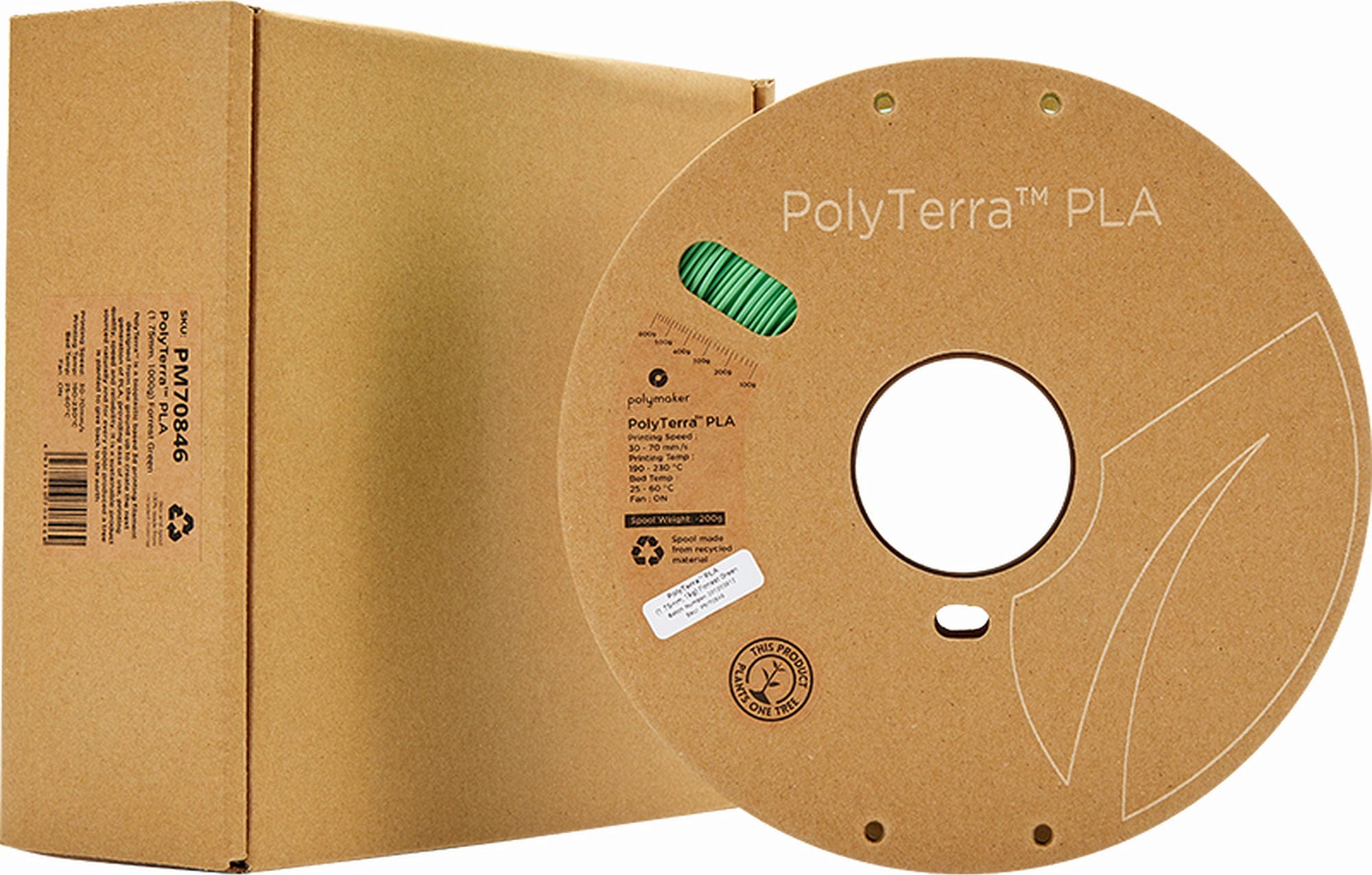 Polymaker  PolyTerra PLA Forrest Green, 1,75 mm / 1000 g    Filament mit reduziertem Kunststoffgehalt