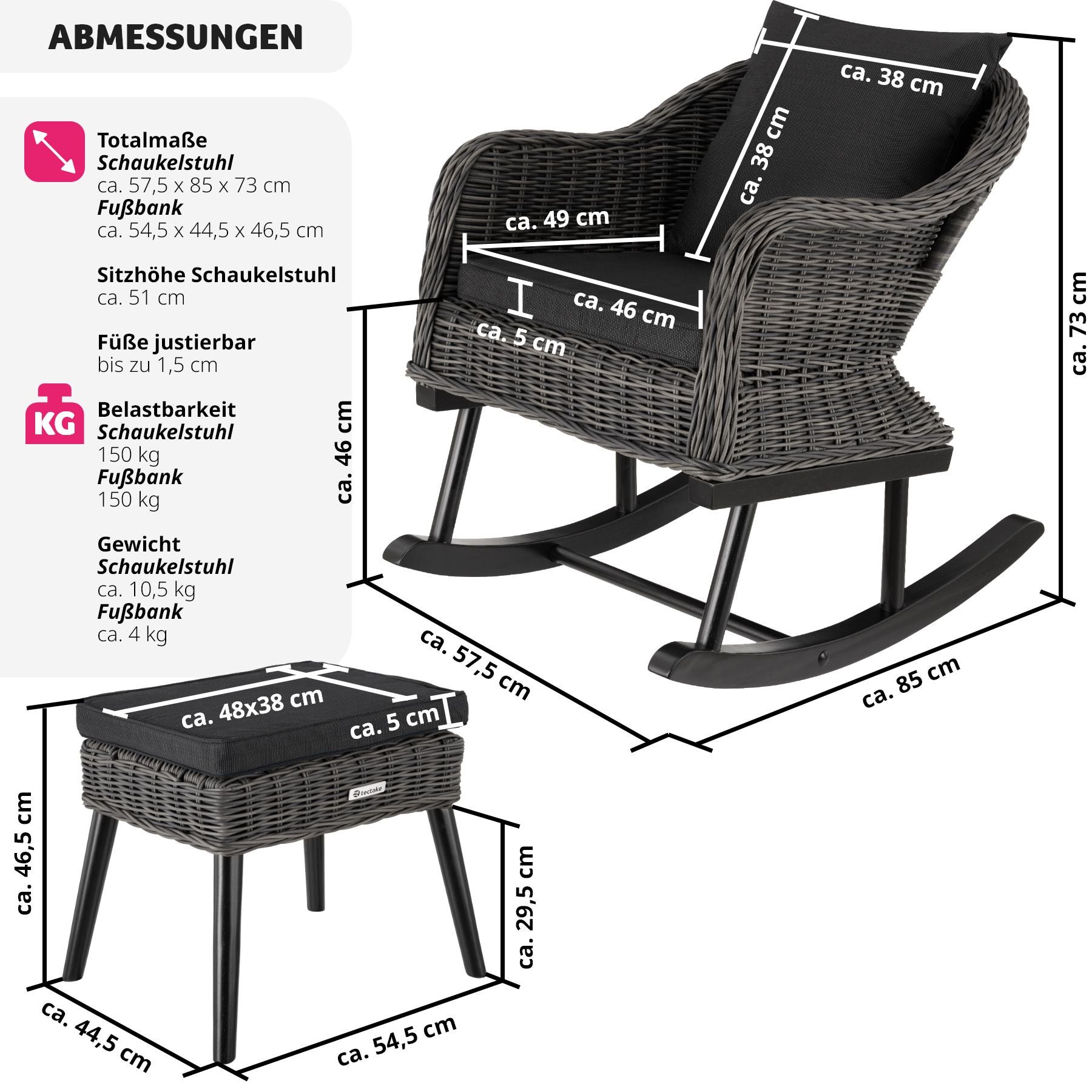 Rattan Schaukelstuhl Rovigo mit Fussbank Vibo