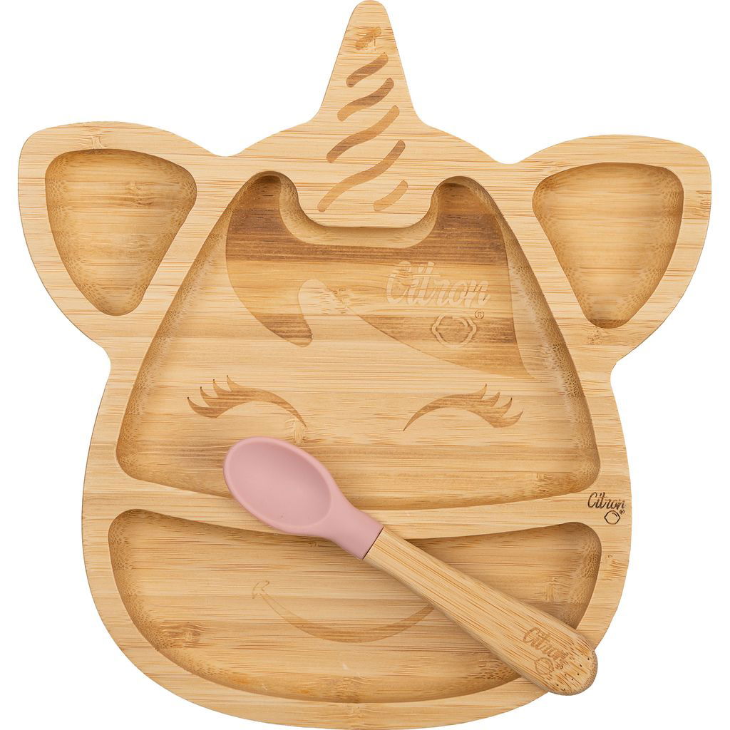 CitronCitron   Bambus Teller mit Saugnapf Unicorn
