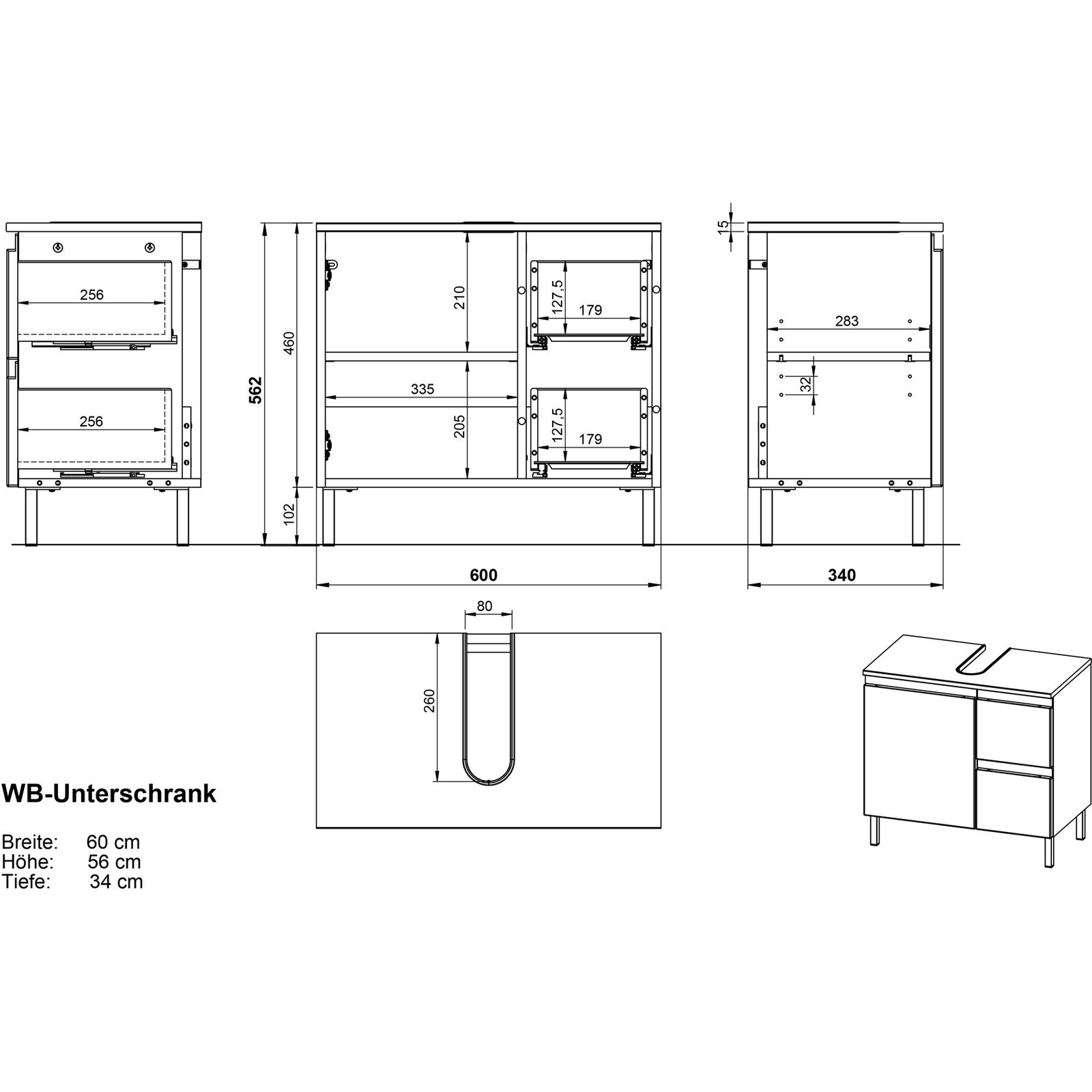 Lavaboy Torra Dekor weiss/Eiche 60 x 56 x 34 cm