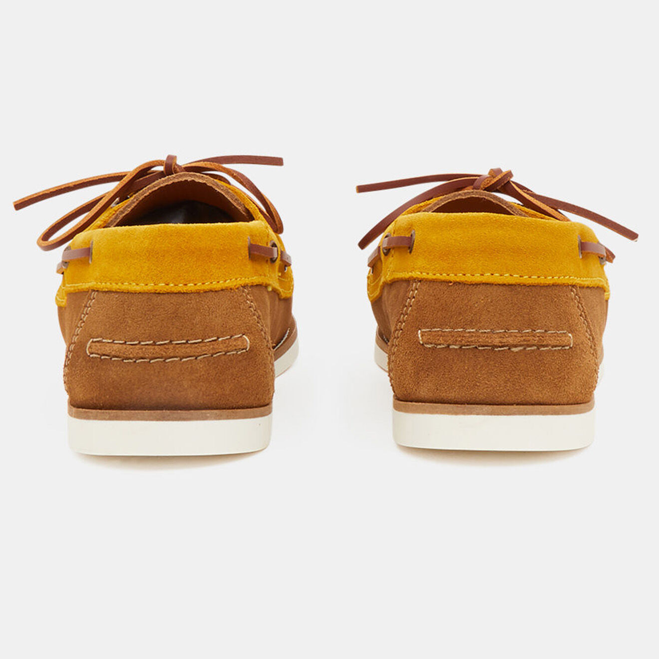 Comptoir GL Chaussures bateau en Velours de Cuir bicolore cognac/Camel