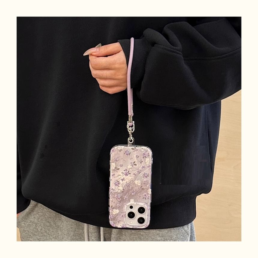 Mobby - Bloemen telefoonhoesje met bandje - iPhone 16 Pro Max / 16 Pro / 16 Plus / 16 / 15 Pro Max / 15 Pro / 15 Plus / 15 / 14 Pro Max / 14 Pro / 14 Plus / 14 / 13 Pro Max / 13 Pro / 13