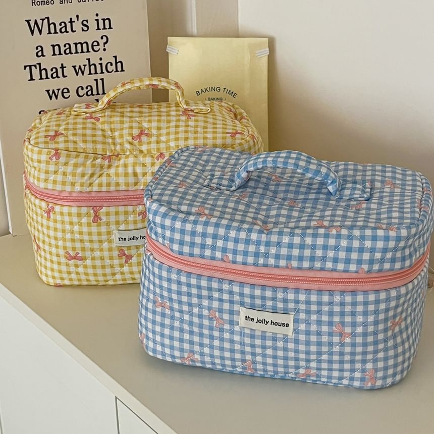 ZenlyHabit - Make-uptas / clutch / etui van geruite stof met strik