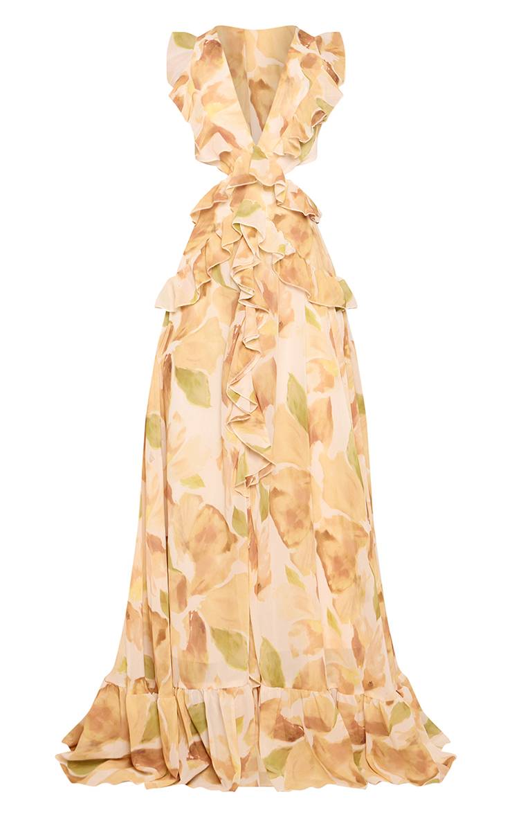 Jaune Robe Maxi À Volants Fleuris Petite