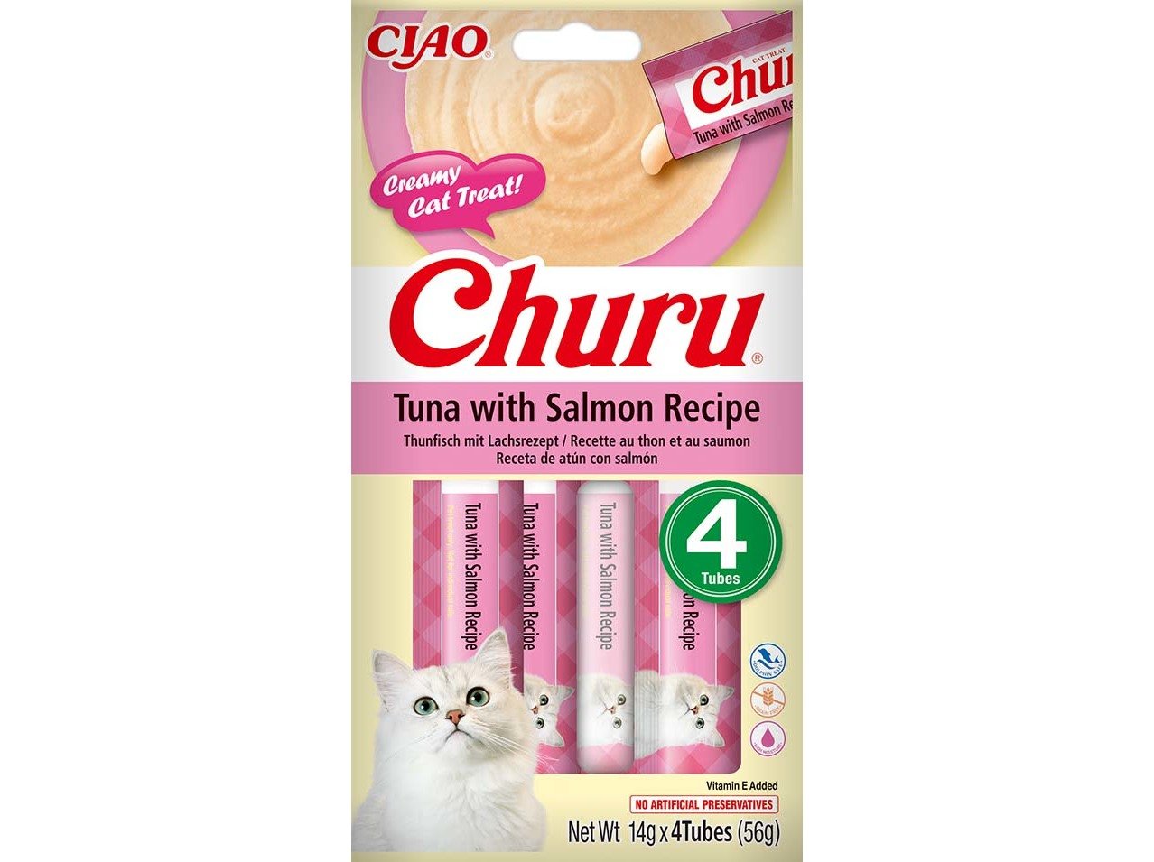 SNACK PARA GATO CHURU ATUM COM SALMÃO 4X14G