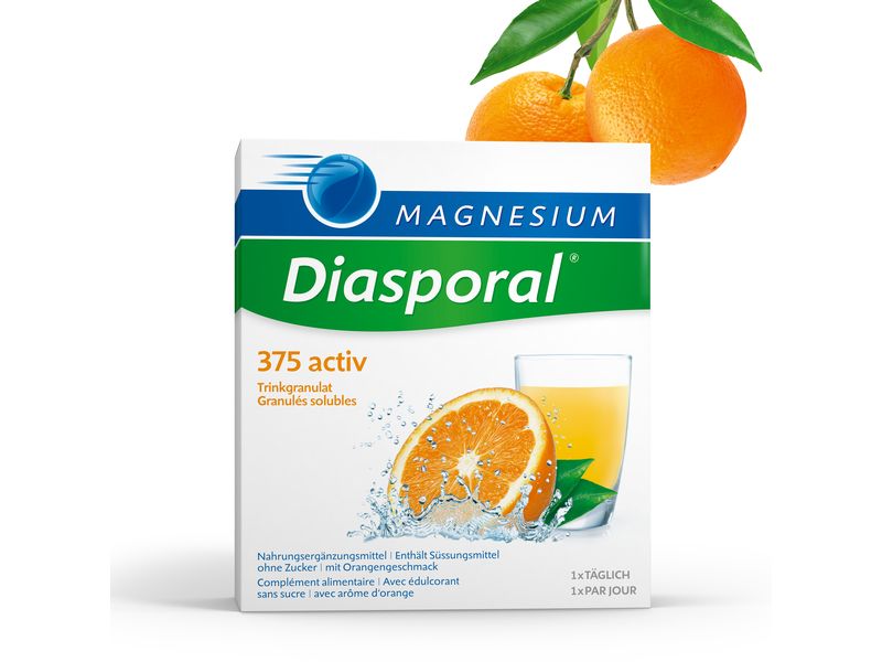 Magnesium Diasporal 375 Activ Orange Trinkgranulat 20 Stick Veganes Magnesium Trinkgranulat