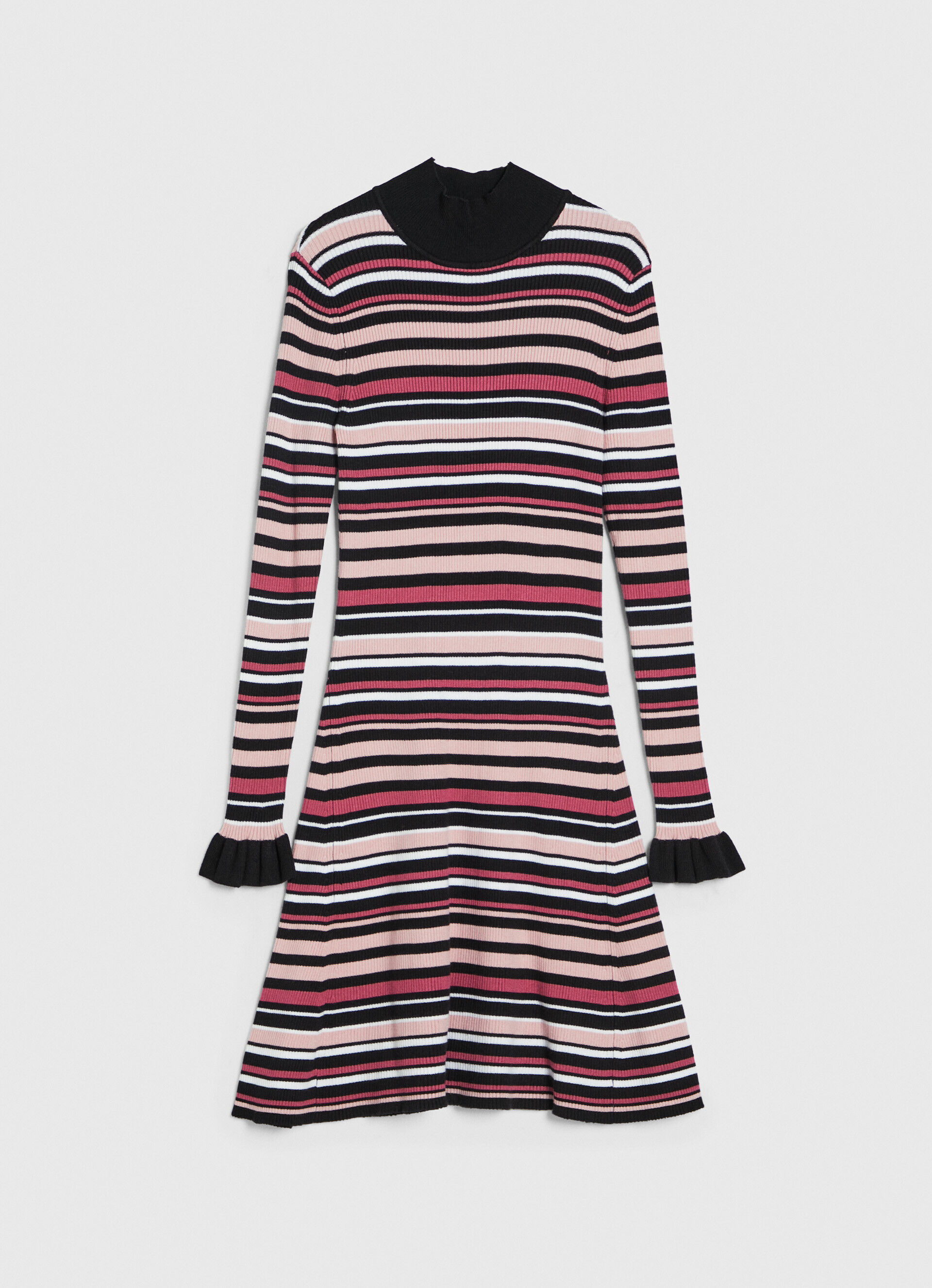 VESTIDO CURTO DE MALHA COM ESTAMPA LISTRADA - multicolorido
