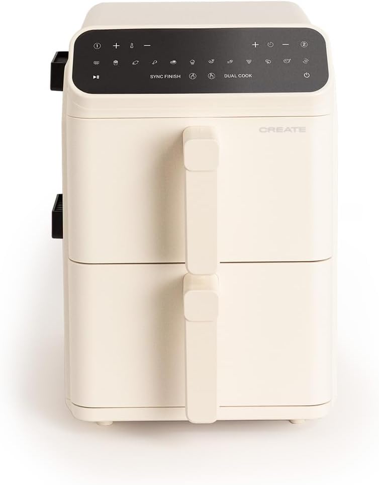 CREATE/AIR FRYER DUAL STACK/Luftfritteuse mit doppelter Höhe und unabhängiger Steuerung 11,2L Cremeweiß/Fassungsvermögen 9–10 Portionen, 10 Programme, Dual Cook, Touchpanel, 2600–3000W