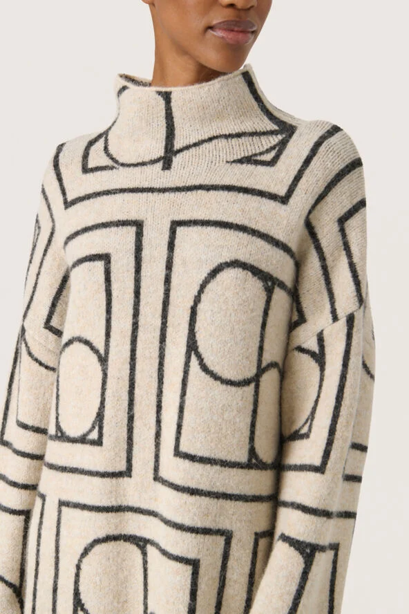 Soaked in Luxury SLHedaya Pullover Whisper white w black monogram