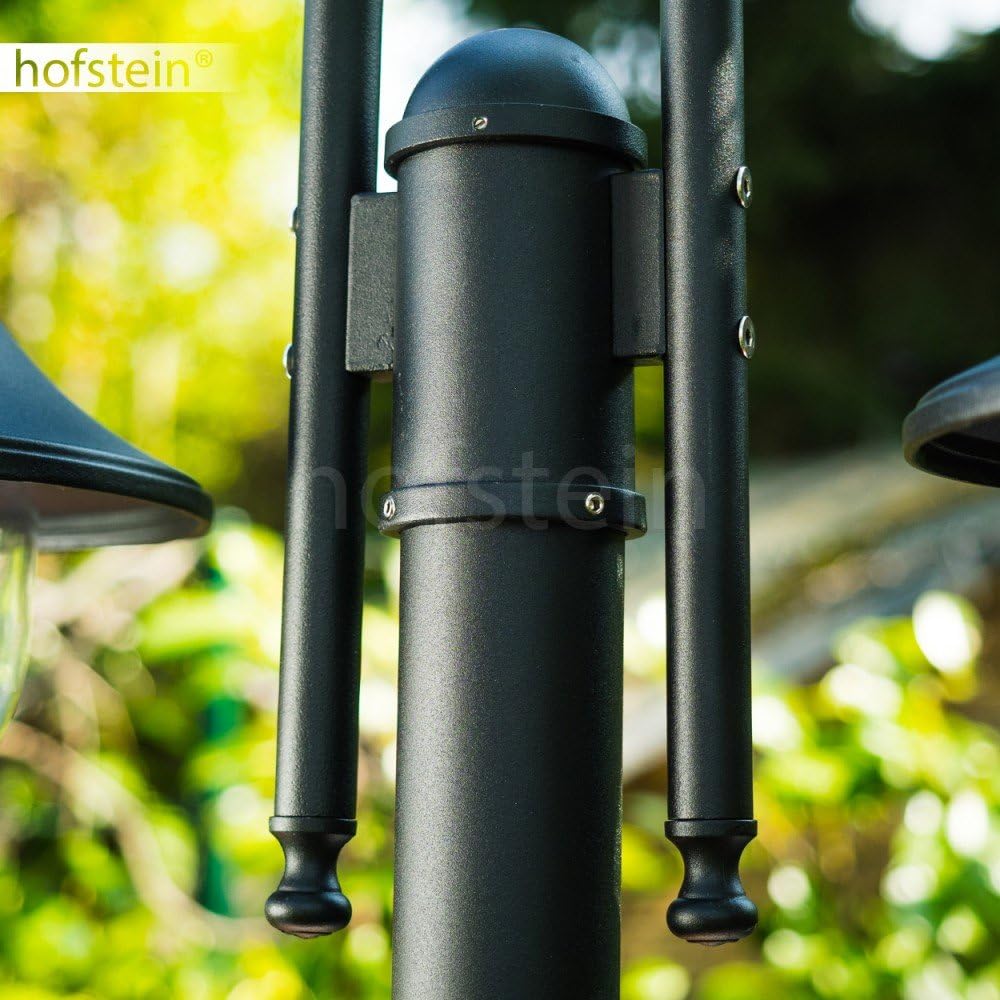 HOFSTEIN Kandelaber Elgin, Außenwegeleuchte aus Metall/Kunststoff in Schwarz-matt/Klar, Wegebeleuchtung in antikem Look 225 cm, 2xE27, IP44, Wegeleuchte im Vintage-Design für Garten, Außenbereich, Hof