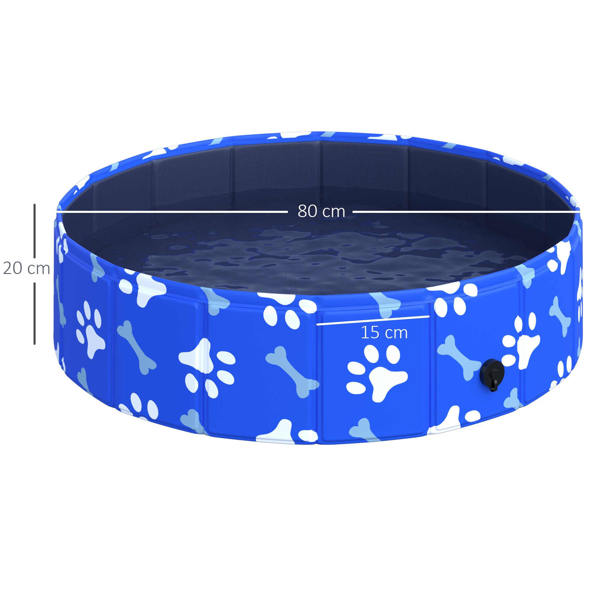 PawHut Hundepool mit Wasserablassventil blau Ø80 x 20H cm