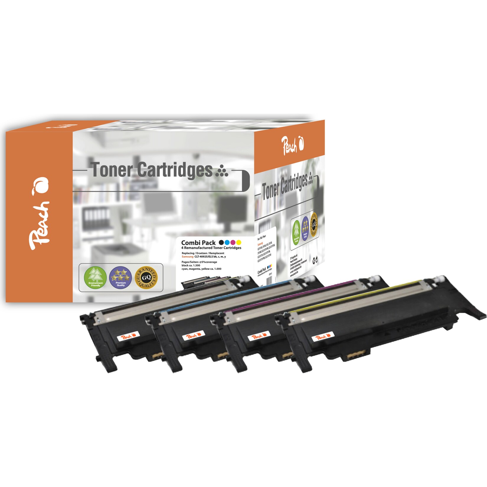Peach S40924 Toner (bk, c/m/y) ersetzt Samsung CLT-P4092C/ELS, SU392A für z.B. Samsung CLP -310, Samsung CLP -310 N, Samsung CLP -315 (wiederaufbereitet)