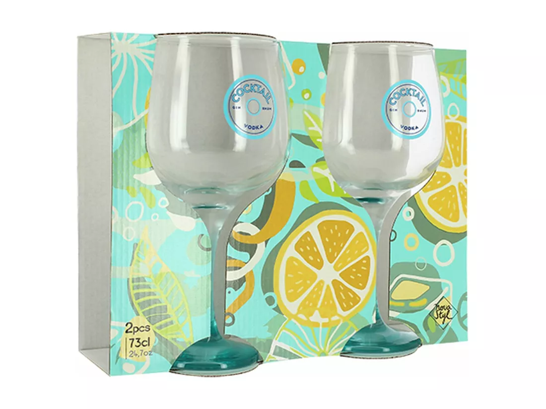 Novastyl - Lot De 2 Verres A Pied Cocktail 73cl En Verre Transparent Pied Bleu