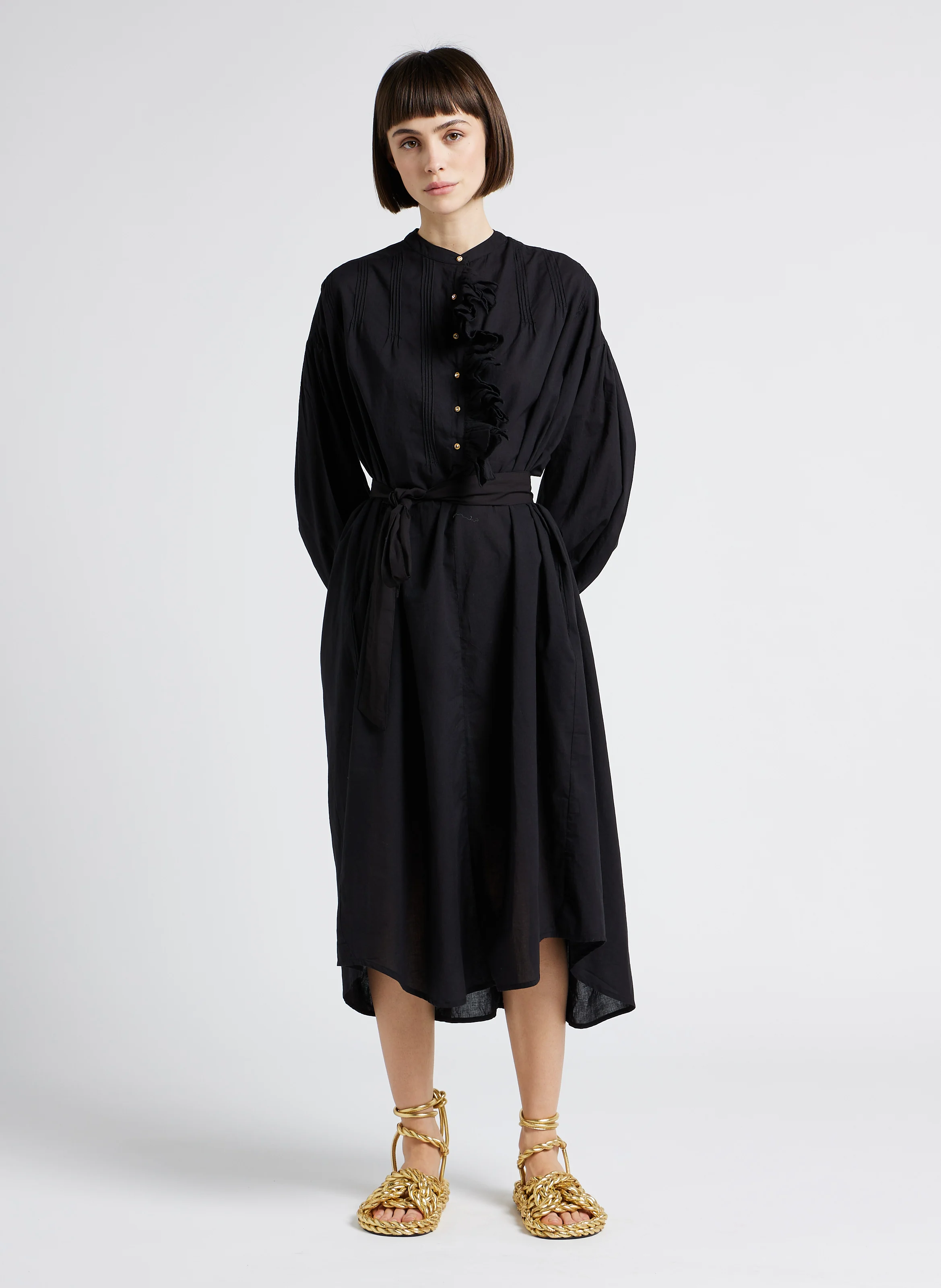 DIEZ LONG - Robe longue col rond en coton | Noir