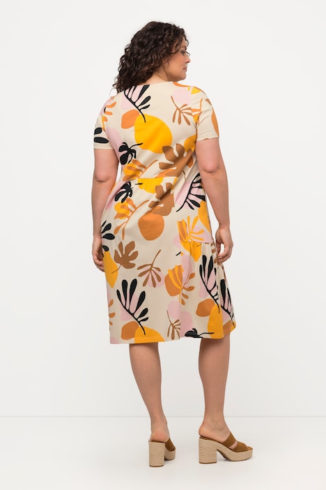 Jerseykleid, A-Linie, V-Ausschnitt, Halbarm, Biobaumwolle