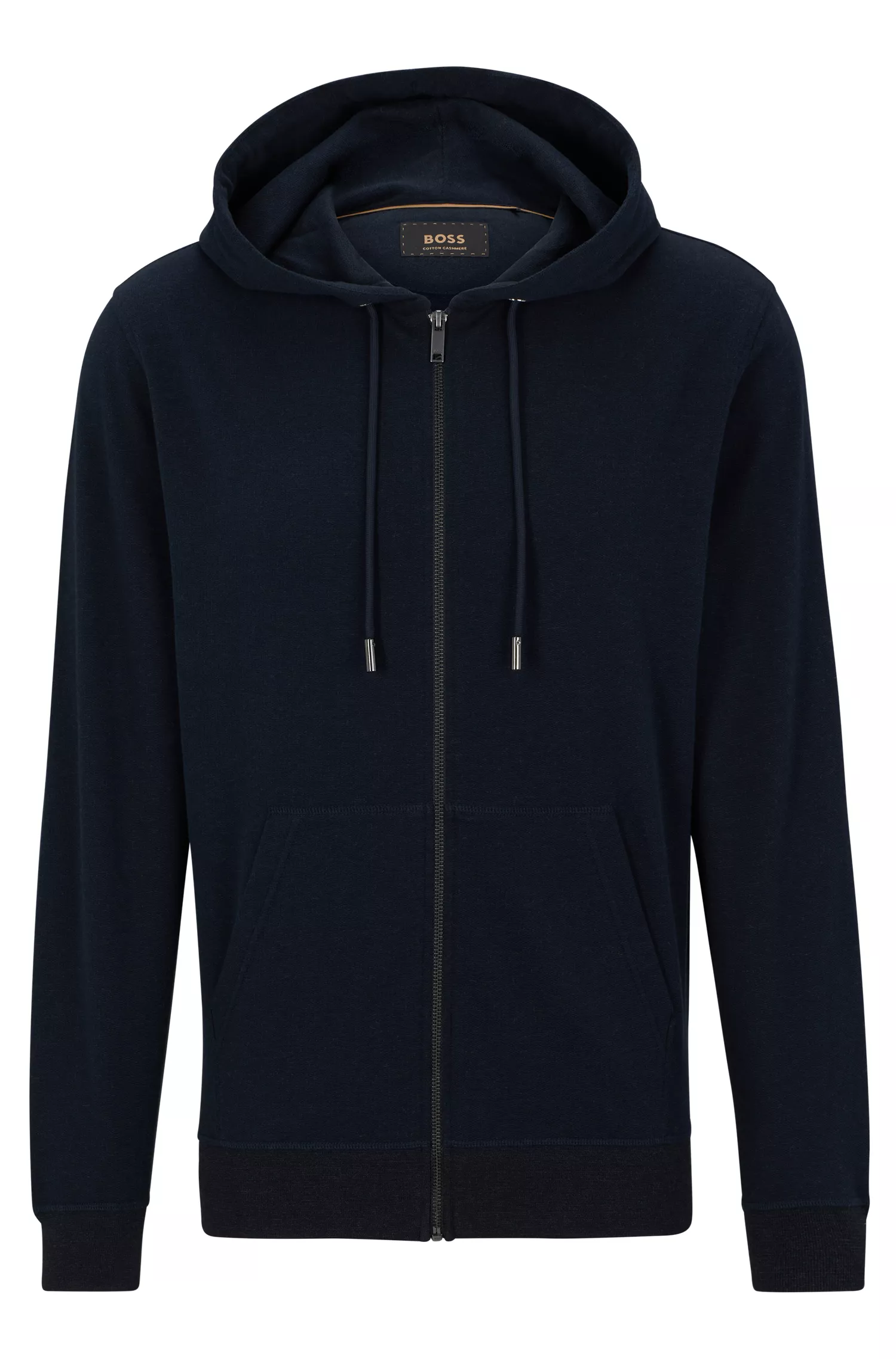 Moletom BOSS Camel com zíper e modelagem relaxada em algodão e cashmere.