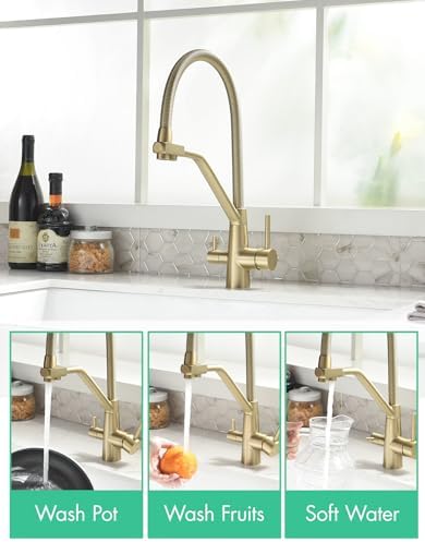 TIMACO Robinet de cuisine Pivotant à 360° Doré brossé Avec douchette extractible Mitigeur de commande ordinaire du commerce : Bricolage