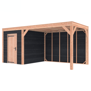 Tuinhuis met overkapping Douglas hout Zweeds rabat onbehandeld zwart 545 x 255 cm