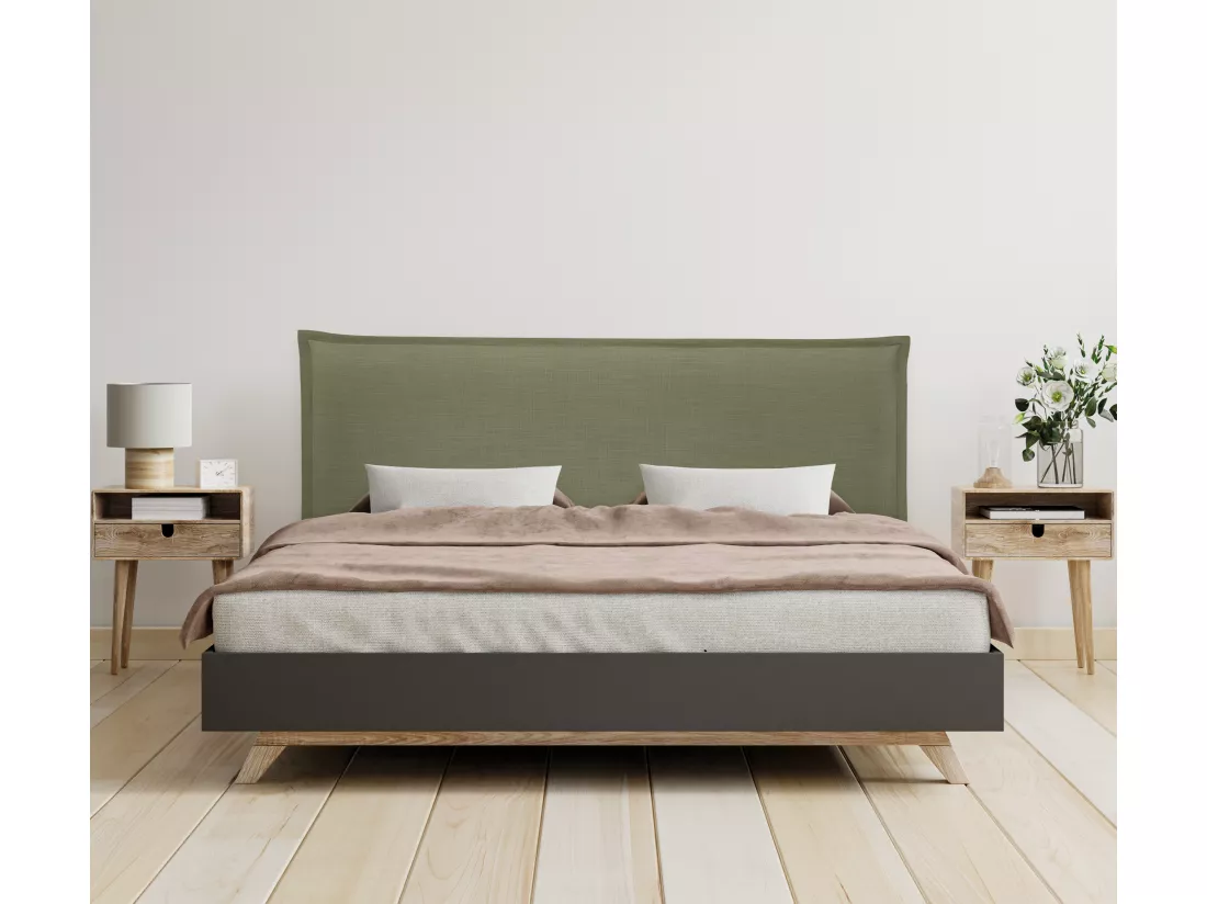 DHOME Tête de lit en lin naturel lisse avec garniture 145x105cm avec pieds Lits 135/140 - Vert