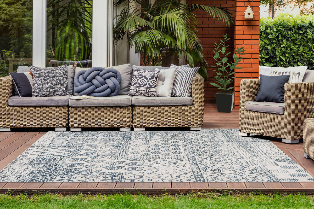 Outdoor-Kurzflorteppich YOGA 300 - dunkelblau-elfenbein - 80x150 cm