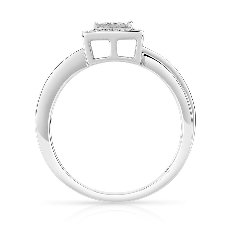Bague or 375 blanc carrée diamants