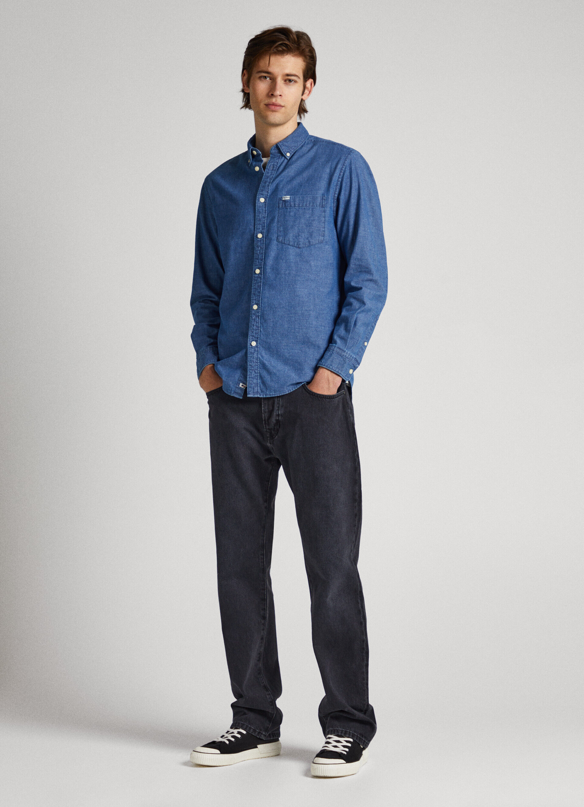 CAMISA CHAMBRAY DE CORTE REGULAR - azul-marinho