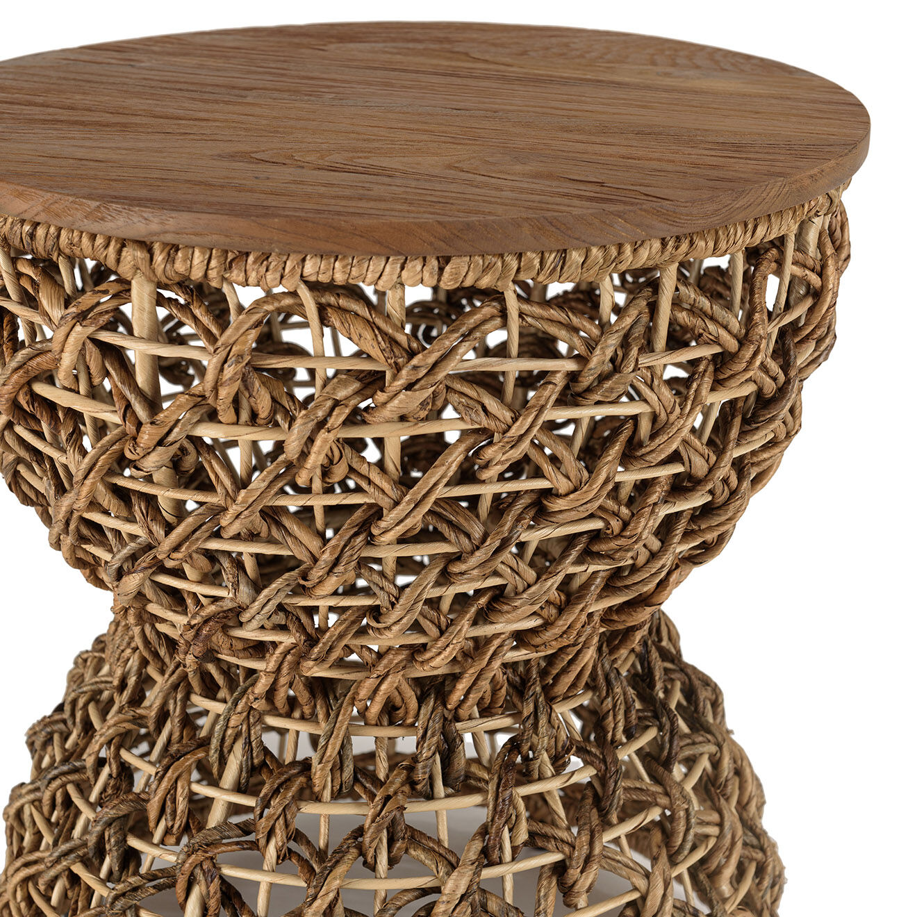 Macabane Tabouret beige assise amovible en bois de teck recyclé Sixtine bois - 41x41x46 cm