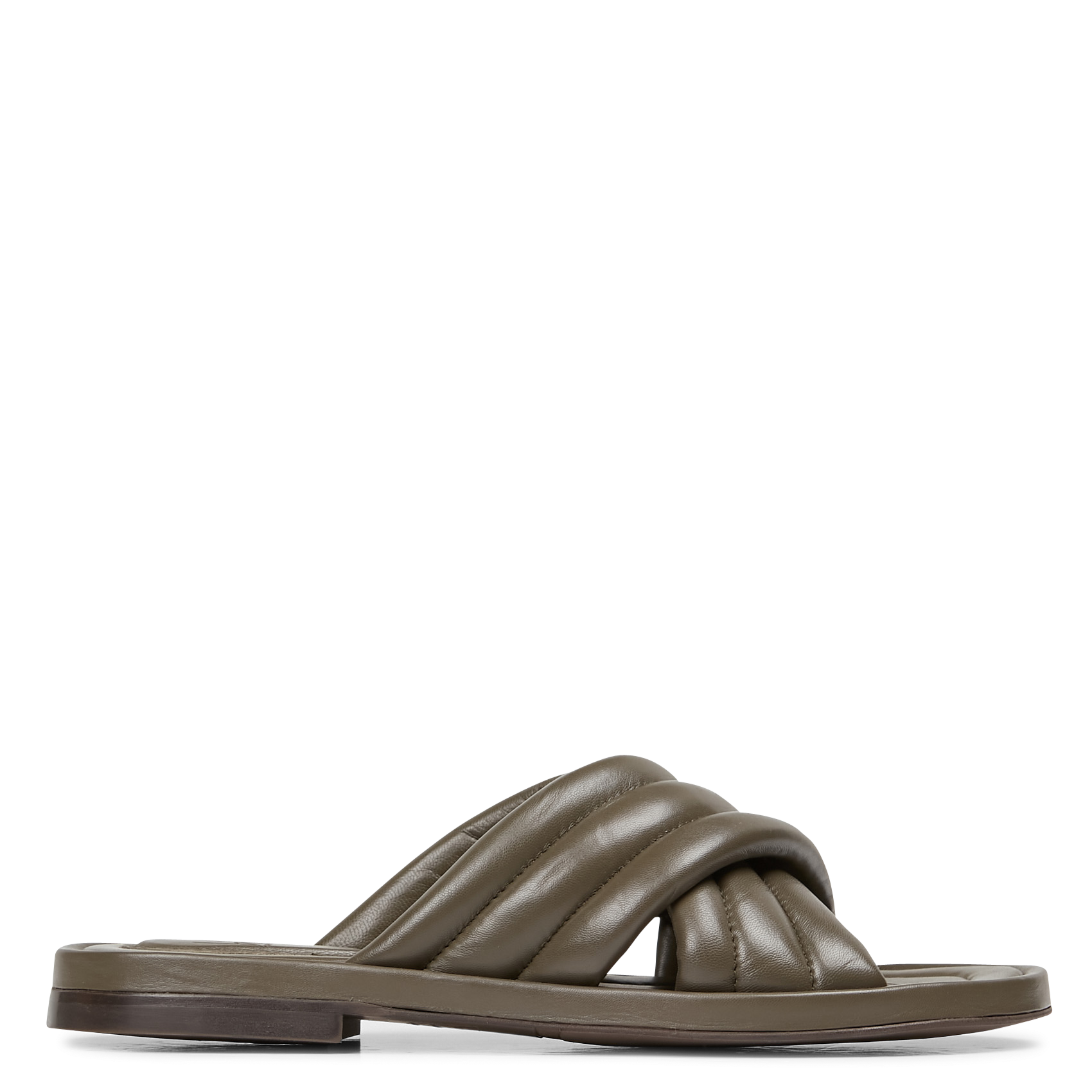 Mules plates en cuir| Kaki