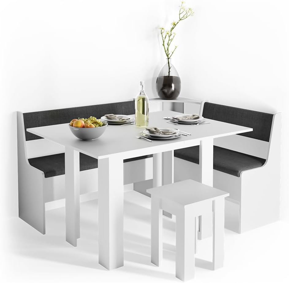Vicco Eckbankgruppe Roman, Küchentisch, Weiß/Anthrazit, 150 x 120 cm mit Tisch