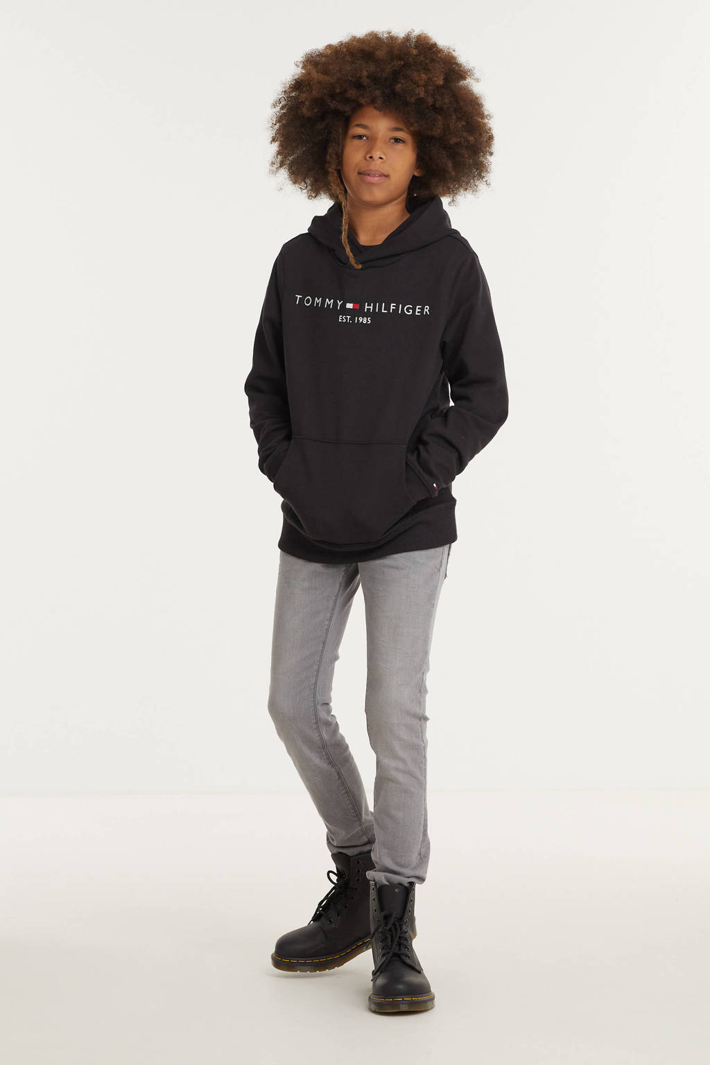 Tommy Hilfiger unisex hoodie met logo zwart