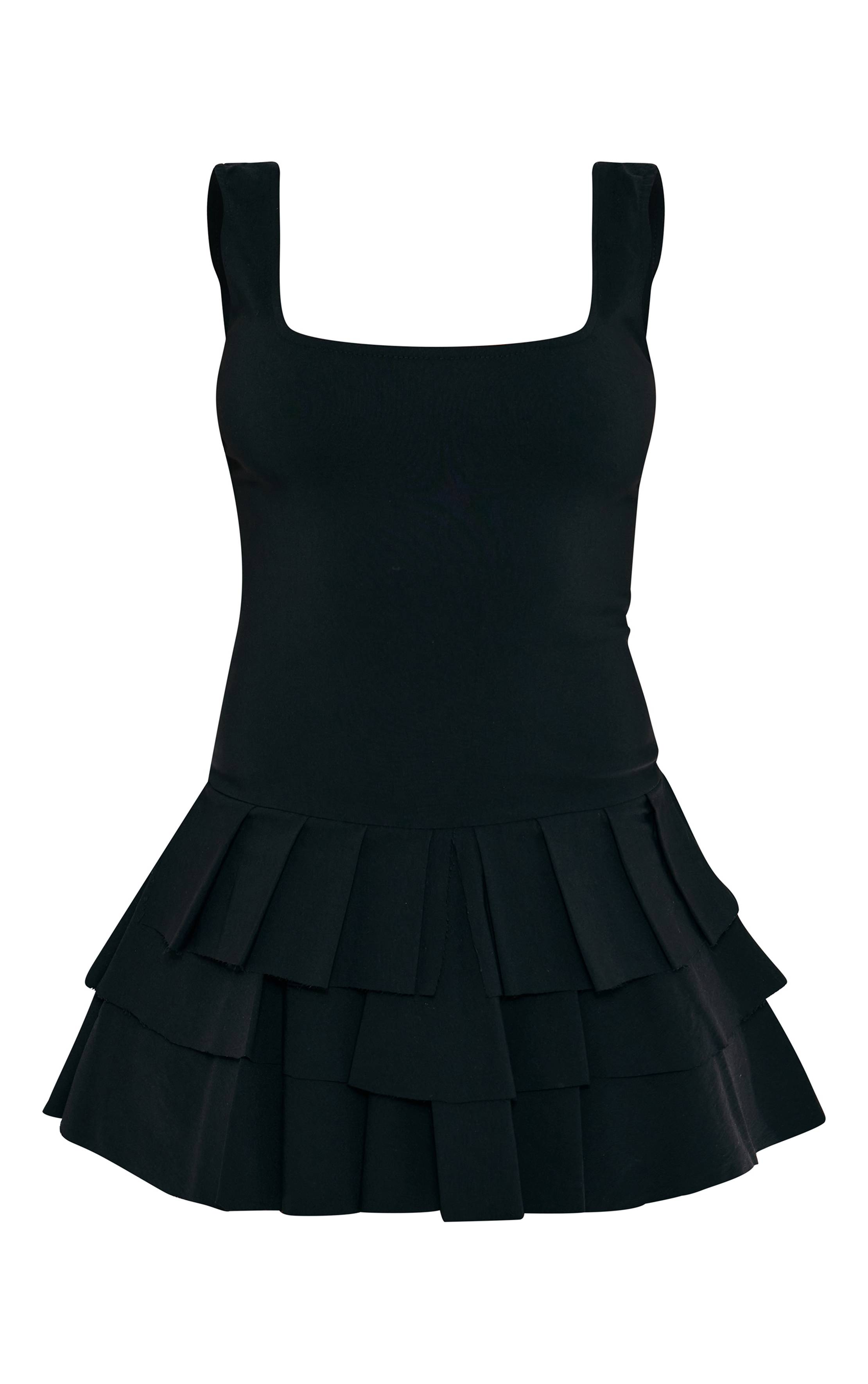 Noir Combi-short Jupe-short Plissée En Tissu Extensible