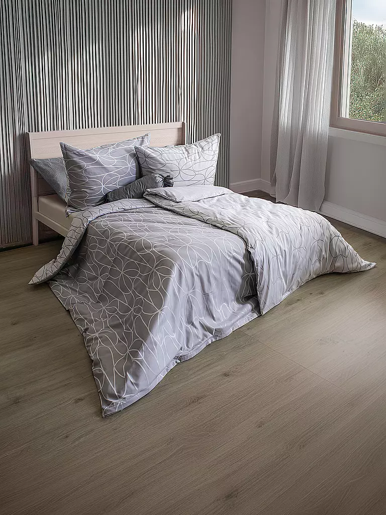 FLEURESSE Damast Bettwäsche RUBIN 70x90cm / 140x220cm Stone hellgrau