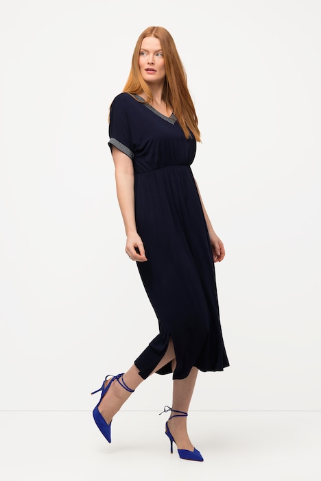 Midikleid, Schmuckband, V-Ausschnitt, Halbarm