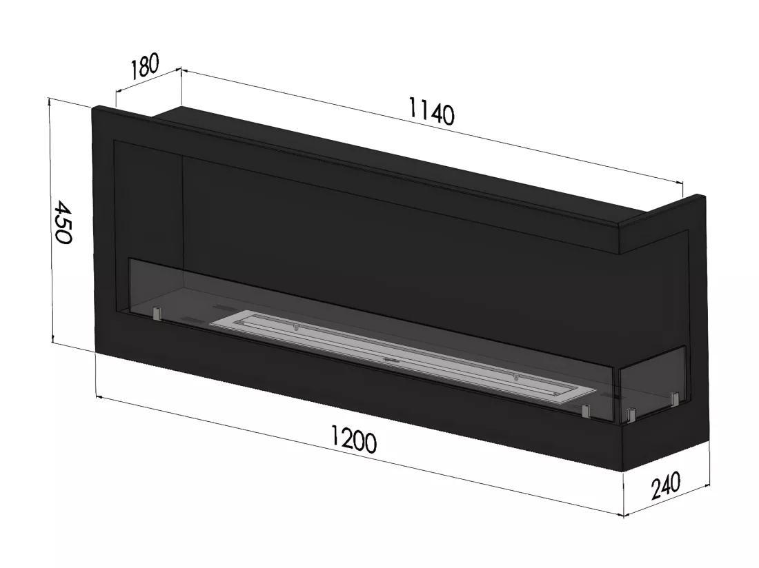 Corner 1200 Right Cheminée au bioéthanol encastrable SimpleFire avec verre