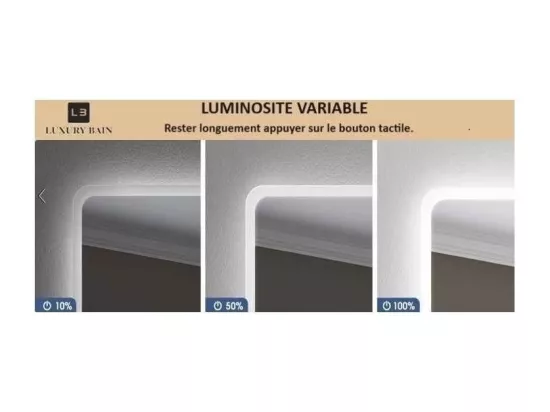 LuxuryBain- Miroir de salle de bain LED à luminosité variable rectangulaire 90x60