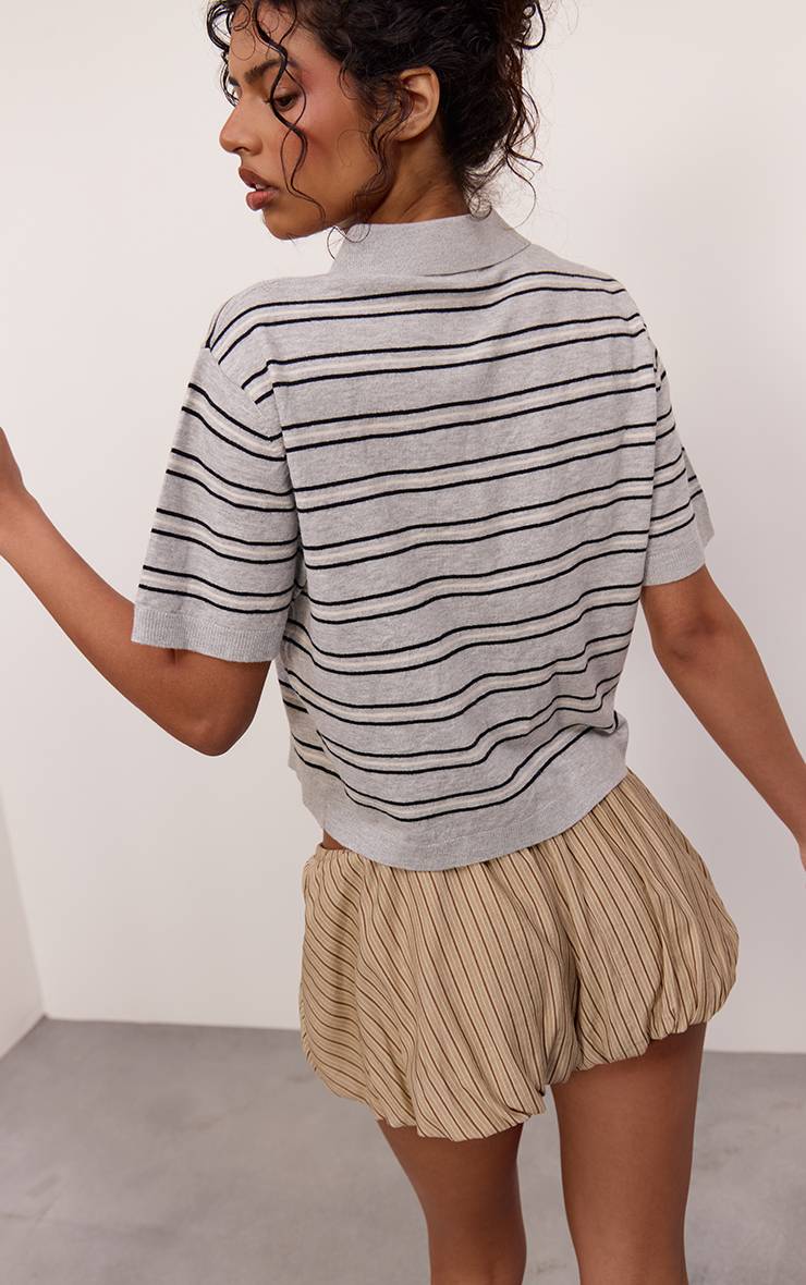 Marron Short Bouffant À Rayures Avec Cordon De Serrage
