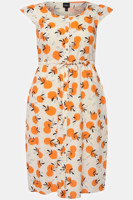 Midikleid, Orangen, A-Linie, Rundhals, Cup-Ärmel