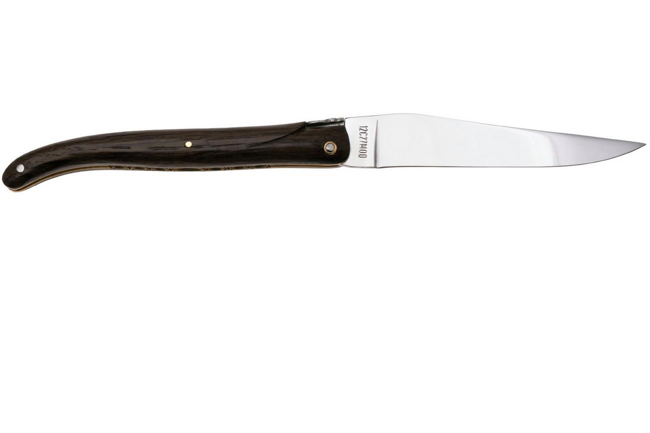 Laguiole en Aubrac Eclipse, Bogwood, Handcarved, Brass Plates, Diamond Crowned, zakmes, 12 cm