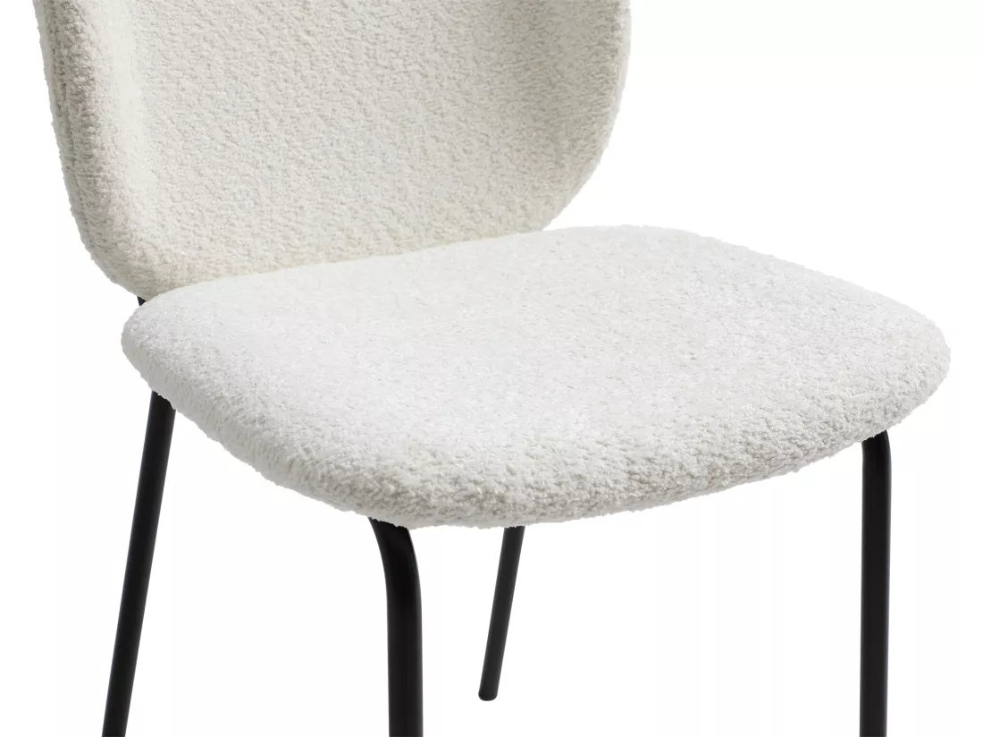 Lot de 2 chaises en tissu bouclette et métal noir - Crème - BEJUMA